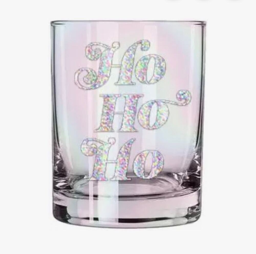 2 Ho Ho Ho Holographic Iridescent Holiday Double Old Fashioned DOF Glasses Slant